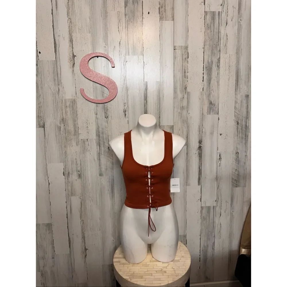 Forever 21 Rust Orange Lace-Up Front Tank Top Women’s Size S/M